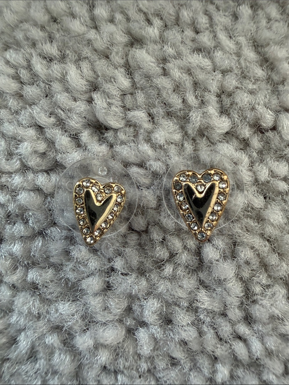 LOFT Gold Heart Stud Earrings with Clear Rhinestones